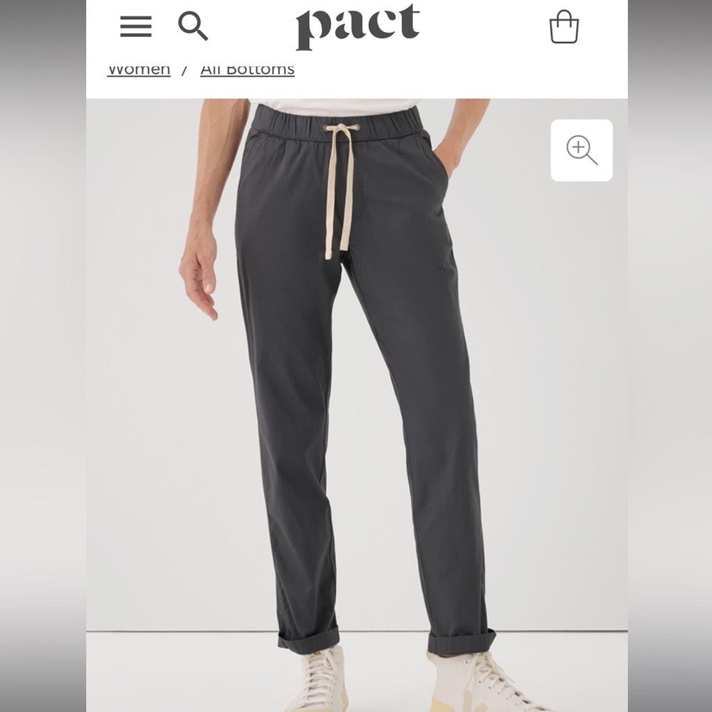 Pact Organic Woven Twill Roll Up Drawstring Pants Grey Size m